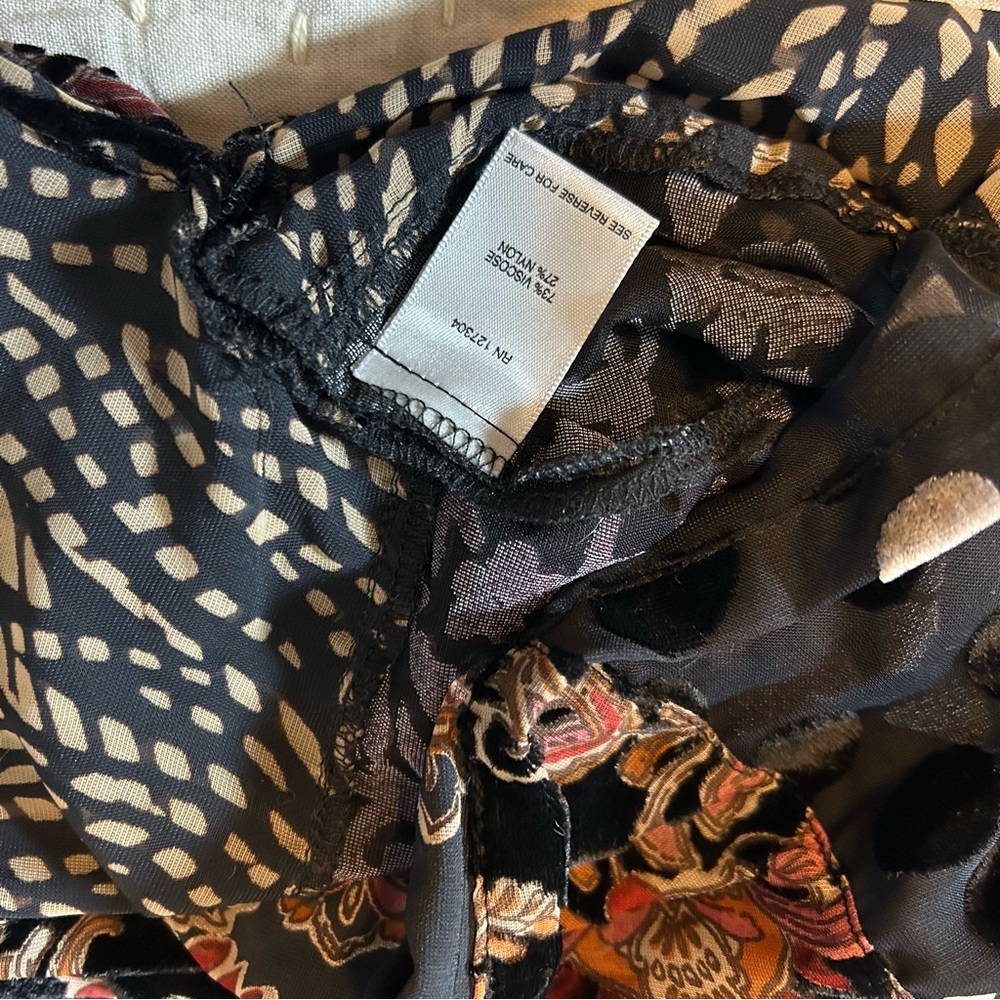 John Mark Boho Velvet Burnout Blouse Top XL Mixed Print Art To Wear Bead Tassels - Picture 7 of 11